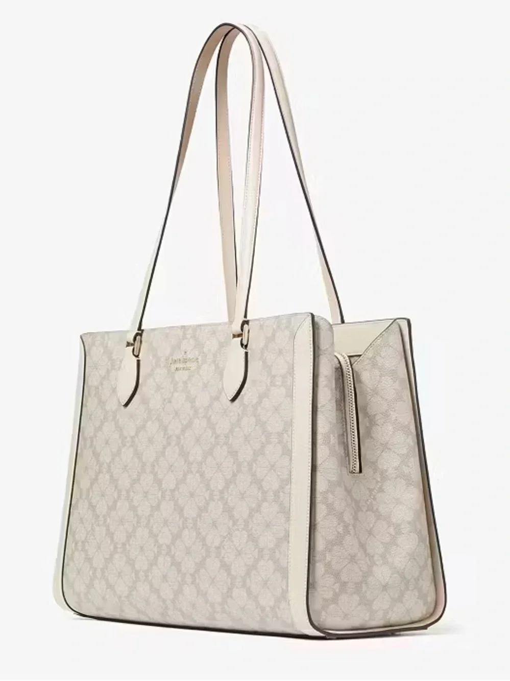 ♠️ Kate Spade Signature Spade Flower East West Large Laptop Tote Bag, Dark Beige